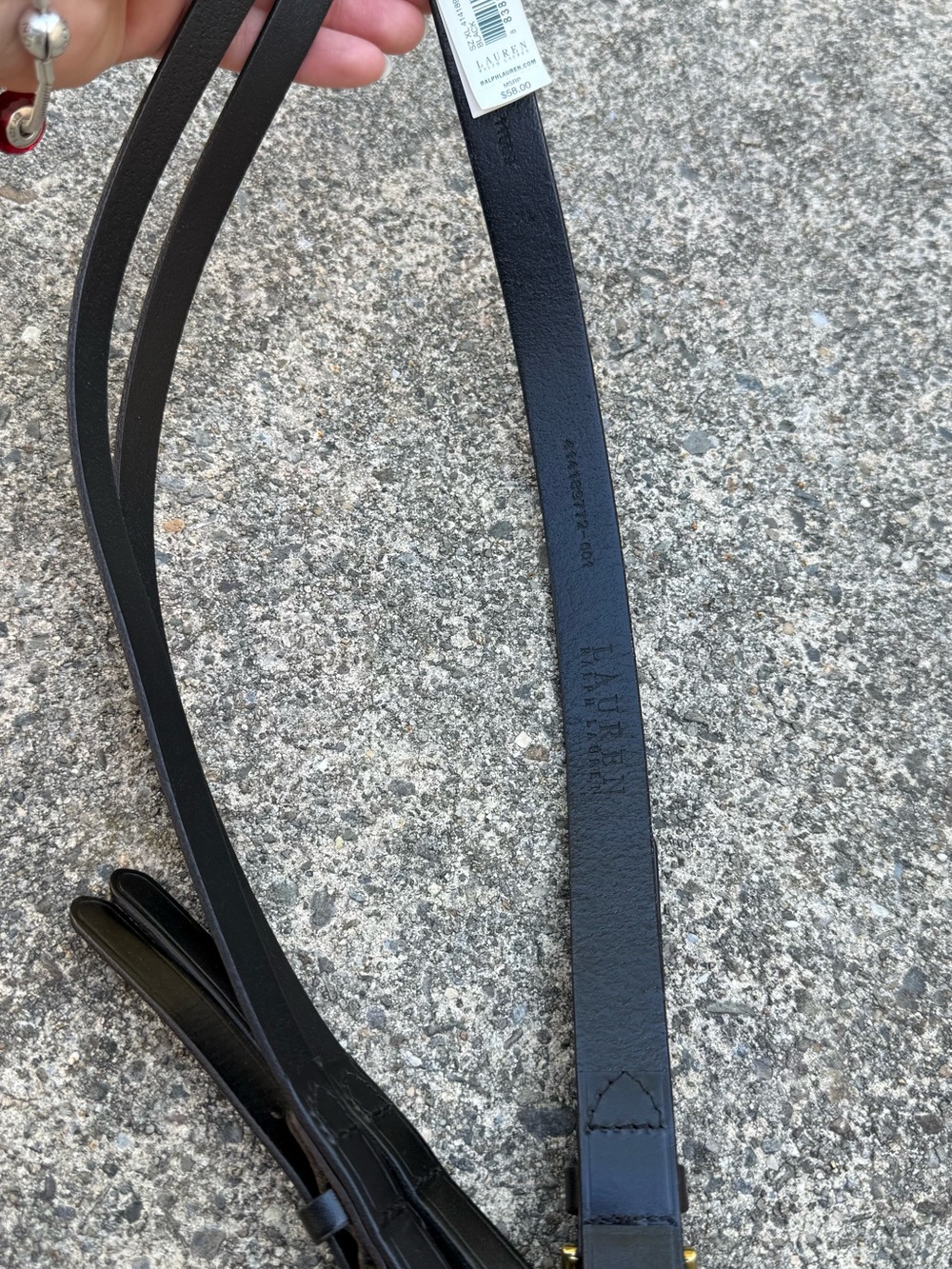Lauren Ralph Lauren Black Leather Double-Strap Belt with Gold Ring Accent - Picture 7 of 10